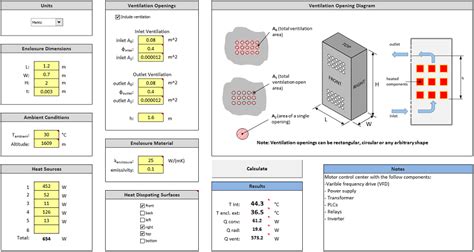 heat dissipation calculation for electrical enclosures excel|electrical heat dissipation calculator.